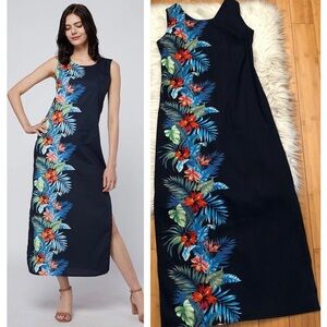 Hawaii Hangover Tropical Hibiscus Novelty Vacation Sleeveless Midi Dress M